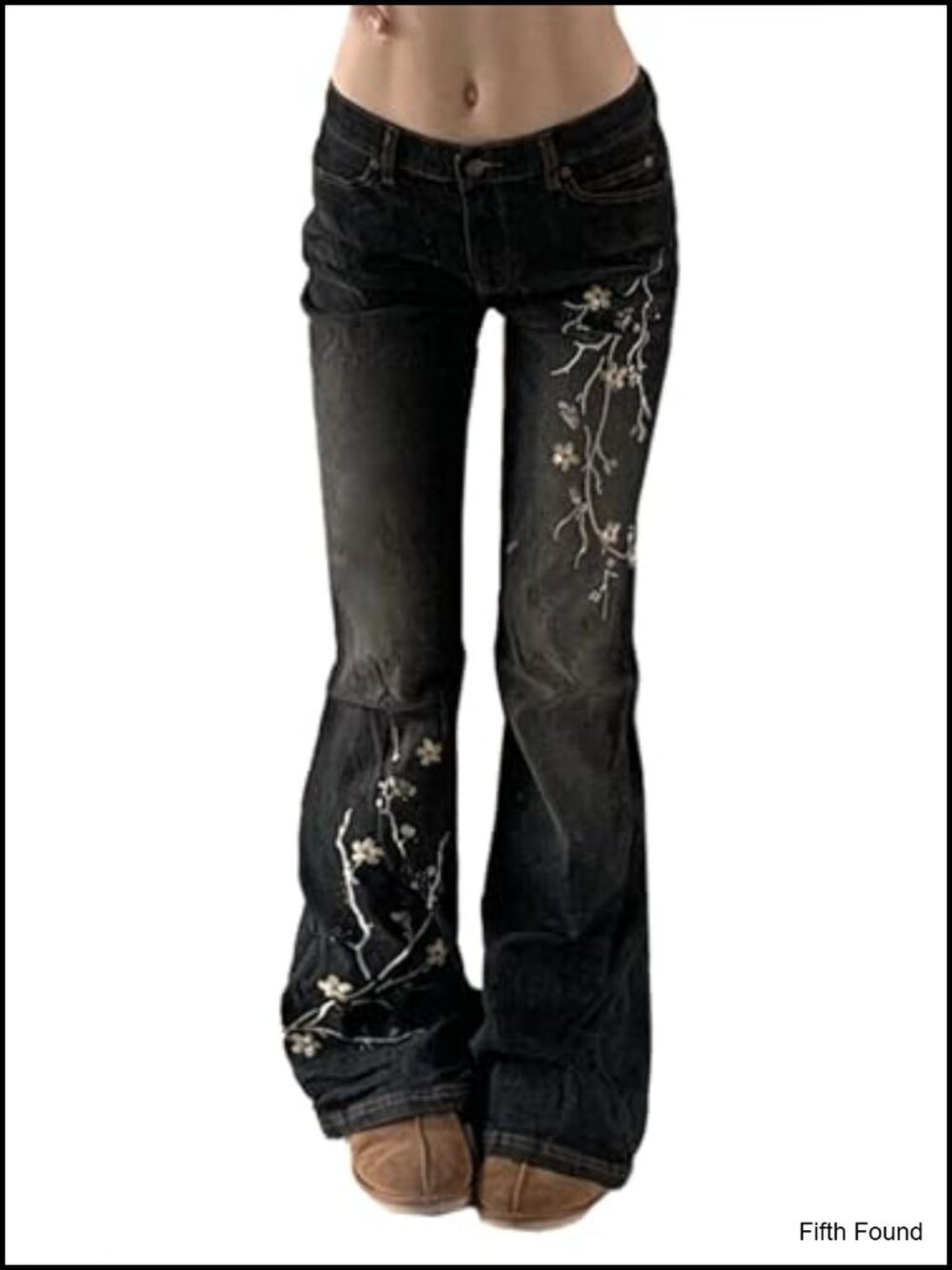 Women Flare Jeans Stretchy Bootcut Mid Rise Embroidered Denim Y2K Vintage